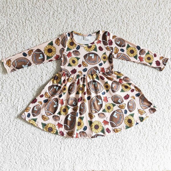 

rts toddler baby girl dress long sleeve sunflower print boutique kids clothes girls twirl dress milk silk wholesale children clothing 1 piec, Red;yellow
