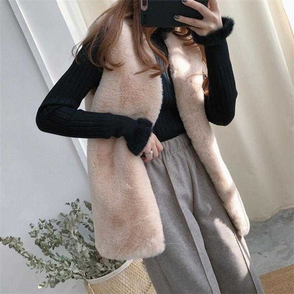 

women's fur faux autumn winter new vest mid-length sleeveless thicken warm 2xl jacket outwear manche femme y298 t221102, Black
