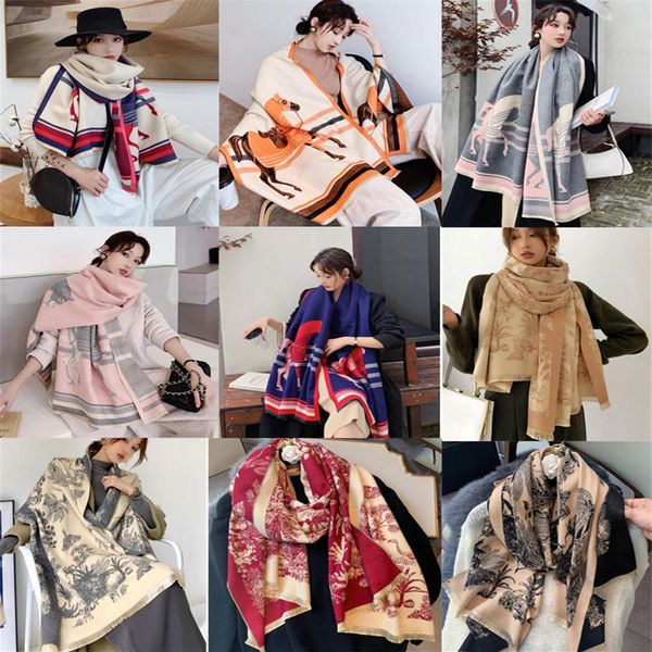 

luxury winter cashmere scarf 60x190cm women design warm pashmina blanket horse scarves female shawl wraps thick foulard bufanda 22117278c, Blue;gray