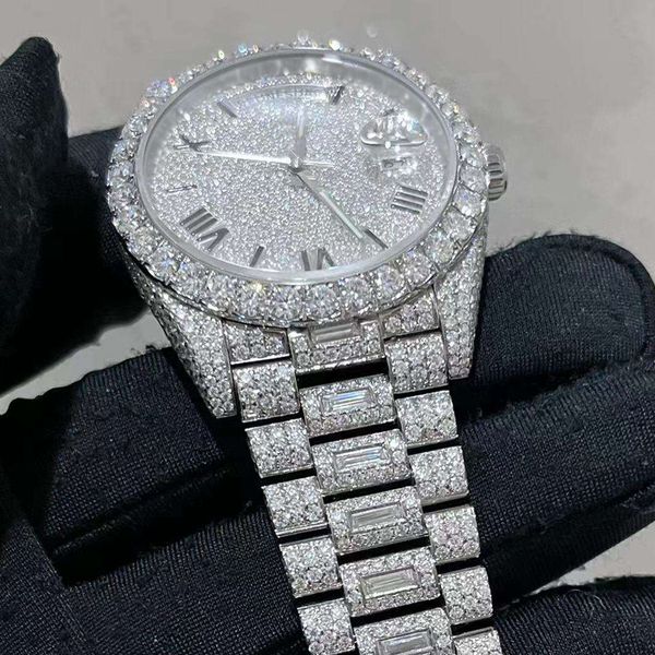 

designer watch moissanite mens watch luxury diamonds watches rose silver automatic eta movement 41mm waterproof stainless frameless, Black;brown