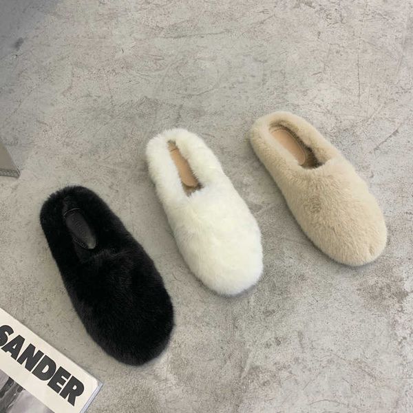 

slippers wool shoes for women to wear outside in winter new net red white autumn mink wool slipper thick bottom head covering and cashmere l, Black