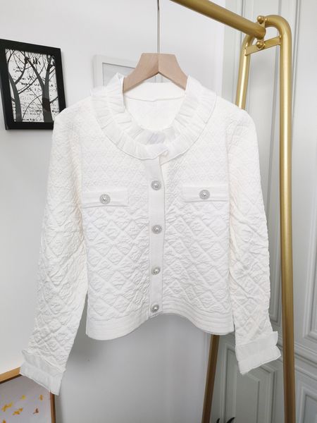 

1019 2022 autumn sweaters women's cardigan white black crew neck long sleeve brand same style women's ruibing
