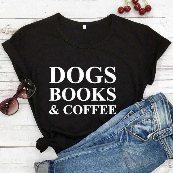 

dogs books and coffee t-shirts dog mom shirts lover tee women trendy casual, White