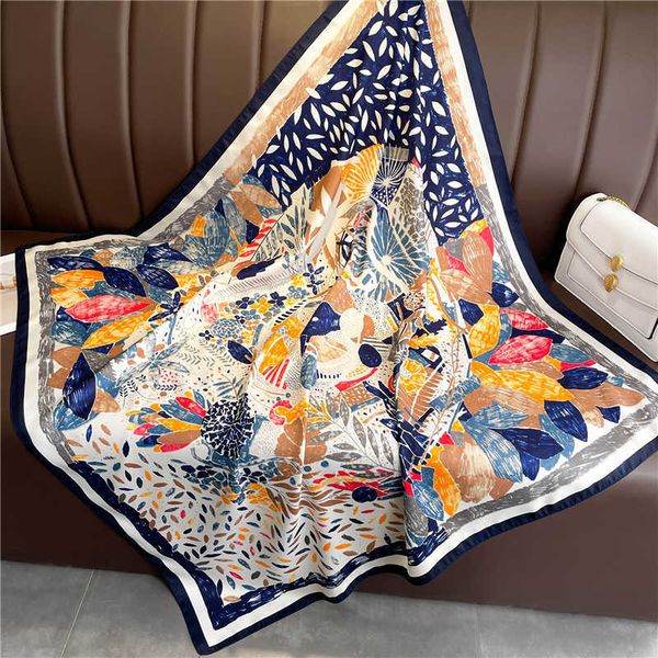 

sarongs fashion hijab twill silk square scarf women luxury 90cm bandana muslim headband female neckerchief wrap foulard 2022 new p230403, Blue;gray