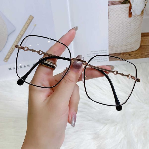 

new net red ins square anti blue light glasses ni ni's same plain light frame large frame metal frame link1, White;black