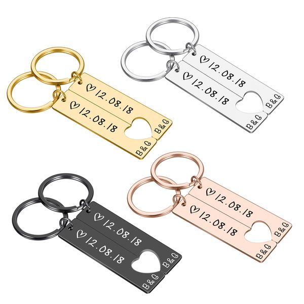 

key rings personalized heart keychain set engraved king date and name love keyring gift for couples girlfriend boyfriends chain cust smtr1, Slivery;golden