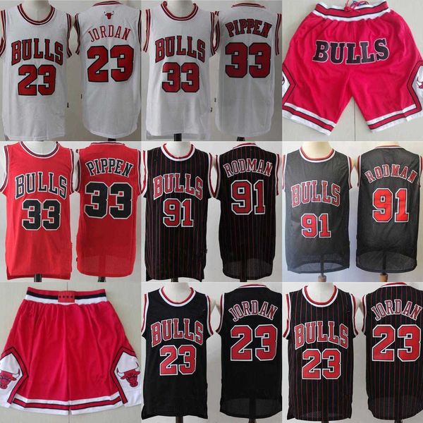 

mens basketball jerseys michael 23 mj dennis 91 rodman scottie 33 pippen shorts black red white stitching chicago''bulls'&#03
