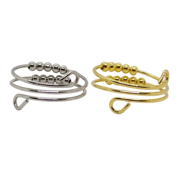 

stainless steel fidget band rings for women mens adjustable spinner ring with beads stress relieving jewelry gift, Silver