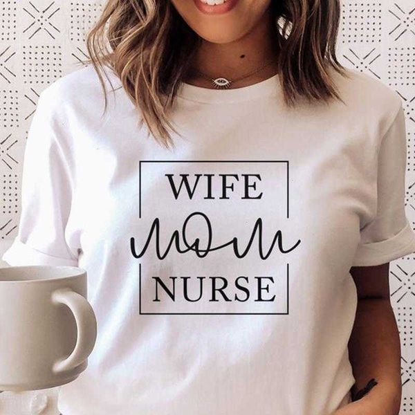 

wife mom nurse graphic t-shirt tee womens women sumemr clothing camisetas de, White