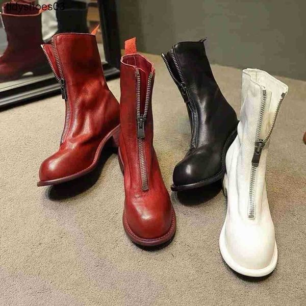 

designer guidi ghost emperor boots net red martin women's english style round head front zipper short mid barrel spring and autumn, Black