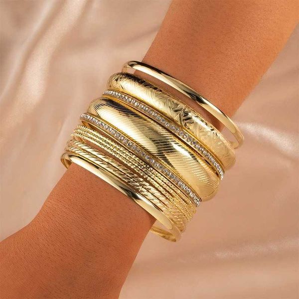 

luxury gold color bangle bracelet set bohemian multi-layer geometric crystal pearls big circle braclets for women pulseras mujer, Golden;silver