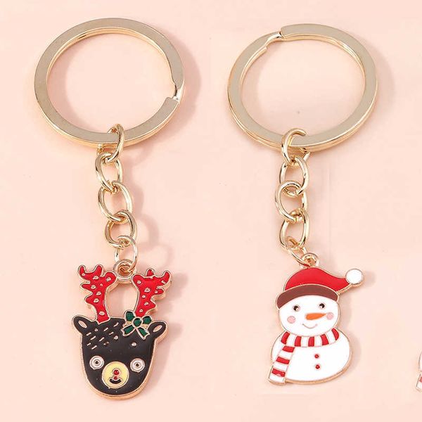 

fashion keychainskeychains lanyards christmas keychain cute enamel deer elk snowman pendant key chain for women keyrings gifts wholesale, Silver