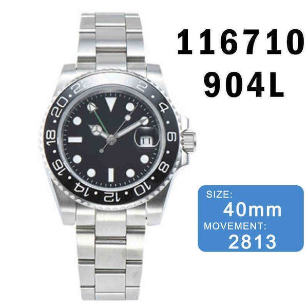 

mens automatic mechanical luxury brand watch 116710 40mm gmt ii blro red blue ceramic 904l aaa noob
