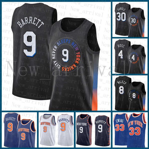

2022 new york multi knick rj 9 barrett basketball jersey julius 30 randle derrick 4 rose kemba 8 walker patrick 33 ewing sellers, Black;red