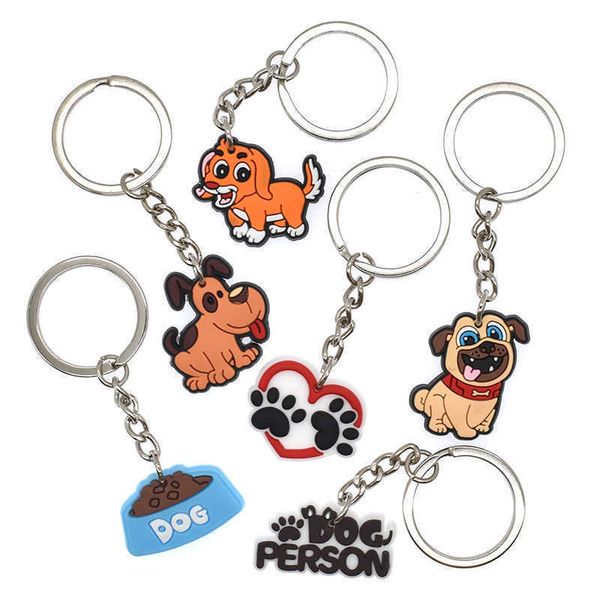 

fashion keychainskeychains lanyards 1pcs pvc ring cute animal cartoon chain lovely mini dog shape holder fit women men kids s accessories, Silver