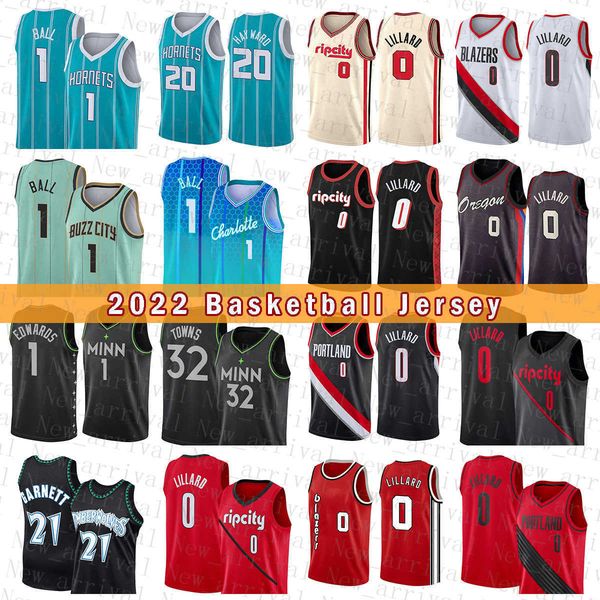 

2022 portlands charlottes hornet trail minnesotas timberwolve blazer 1 lamelo ball damian lillard basketball jersey 2 0 anthony, Black;red