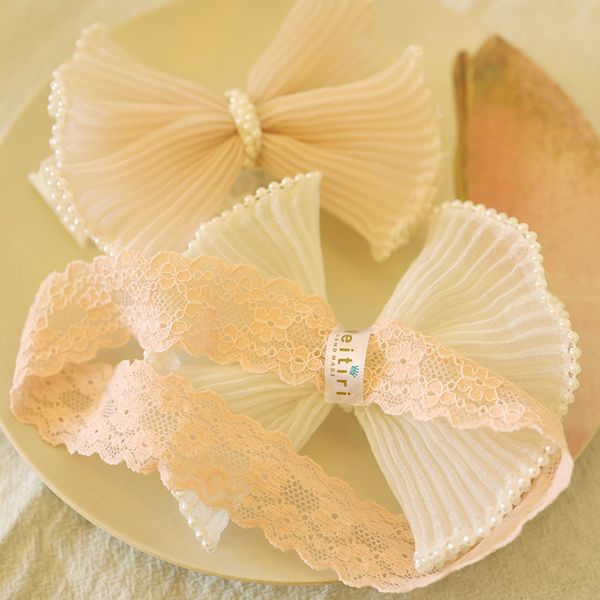 

pleated yarn pearl bow lace headbands baby tiara princess sweet br077, Silver