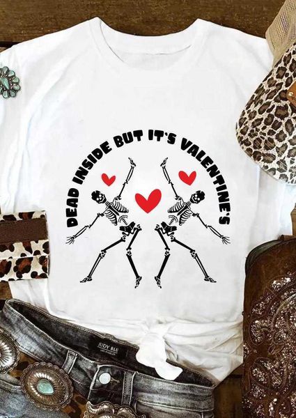

women t-shirt dead inside but its valentines skeletons shirt day tee trendy, White
