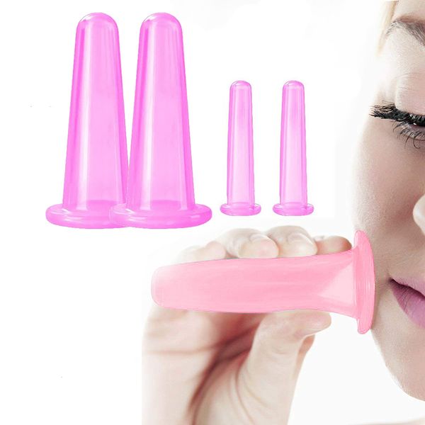 

costumes 4pcs silicone facial cupping cups set for women makeup anti-cellulite bank eye face massager sucker cupping therapy suction cu, Black