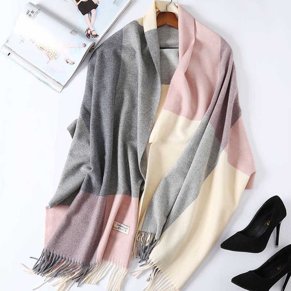 

scarvesautumn and winter 2022 yarn dyed cashmere scarf wool plaid warm long korean shawl, Blue;gray