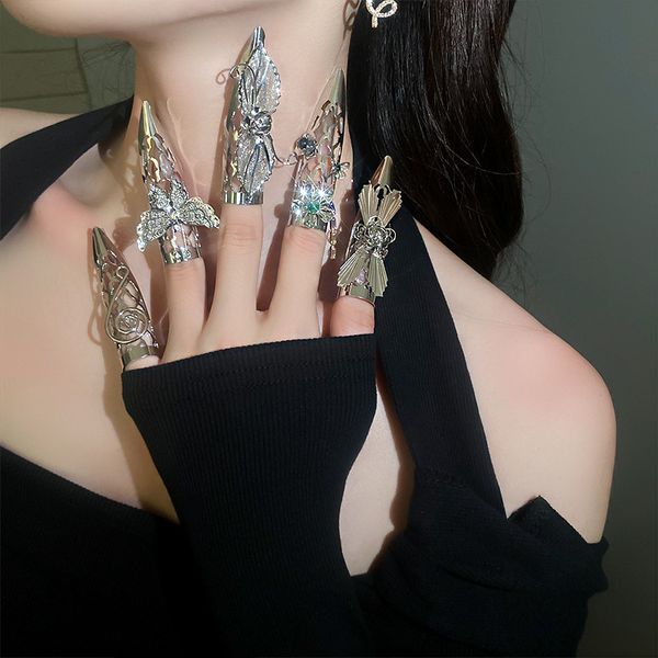 

s3296 fashion jewelry rhinestone flower butterfly tassel metal armor opening rings for women index finger rings, Silver