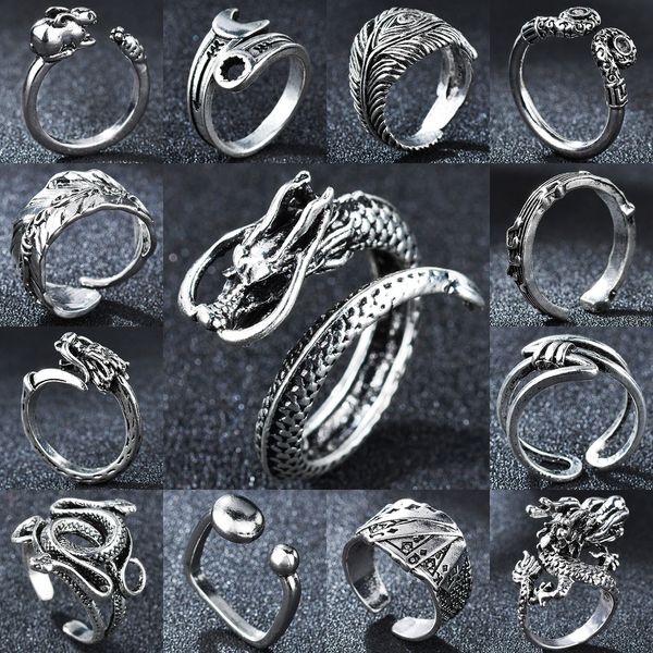 

band rings adjustable vintage sier color punk dragon for men women biker rock opening ring gothic cool valentine 39s day jewelry gif smt3j, Silver