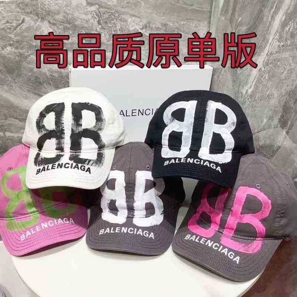 

designer b cap ball balenciga version of paris hand-painted graffiti big letter b baseball old style fashion trend men and women, Blue;gray