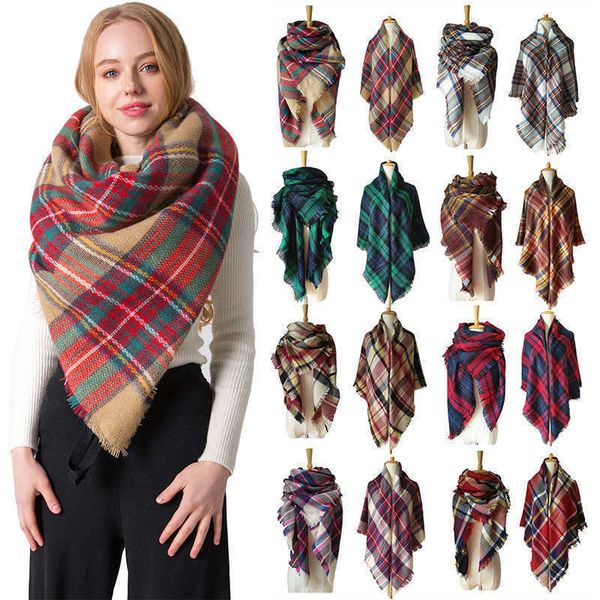 

scarvesautumn and winter cashmere like doublesided colorful plaid square scarf women s shawl, Blue;gray