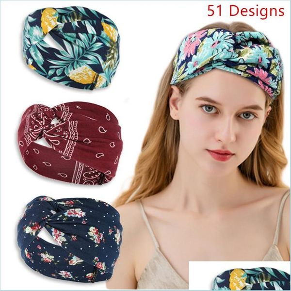 

hair band women girls bohemian hair bands print headbands retro cross turban bandage bandanas hairbands accessories headwrap 60pcs d dhki4, Black;brown