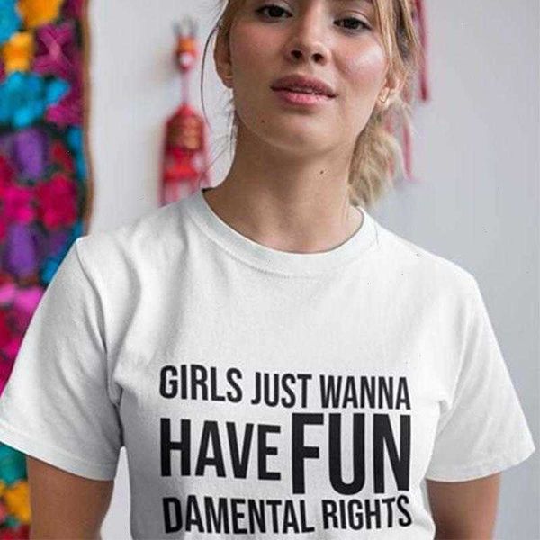 

girls just wanna womens t shirts t-shirt have fund damental rights hipster, White