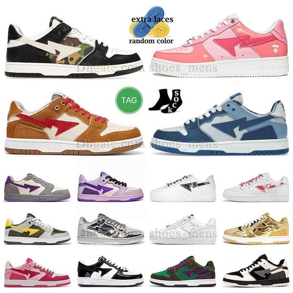

mens women baped sta casual shoes sk8 camoflage green brown suede rose red unc university blue black reverse panda white pins designer sneak