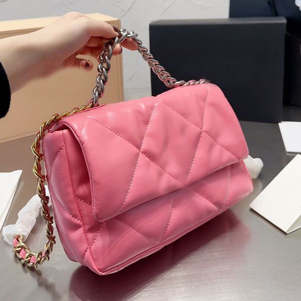 

womens oil waxed calfskin 19 jumbo designer bags quilted plaid silver turn buckle hardware chain handle totes shoulder large capacity handba