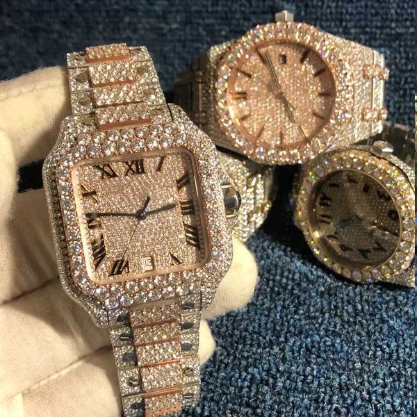 

other watches wristwatches 2023 new version vvs1 vip ston watch rose gold sier pass tt mens diamond automatic mechanical eta movement luxury, Slivery;black