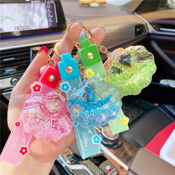 

keychains creative ins starfish floating bottle acrylic into oil quicksand car keyring student backpack small gift pendant key chain pvc dec, Silver