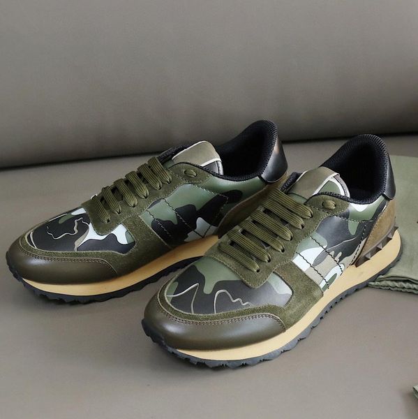 

shoes stud rockrunner shoe camouflage trainers mesh real leather combo rock runner sneakers men reflective rubb valentinoe''valent, Black