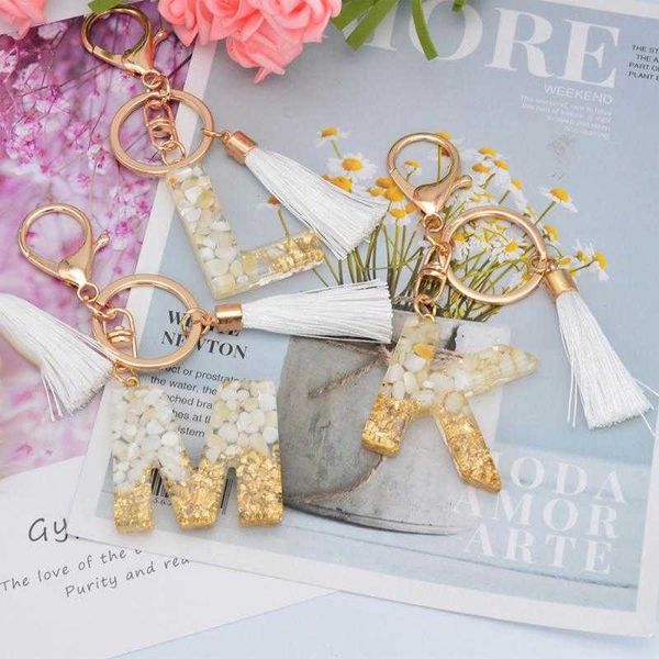 

fashion keychainskeychains lanyards keychain 26 english letter pendant white tassel women gold glitter key rings handbag ornaments accessori, Silver