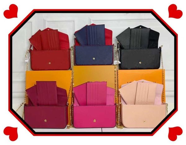 

luxurys designers handbag women wallet genuine leather evening bag original box 9 colors 3 set embossed patterns m61276 chain