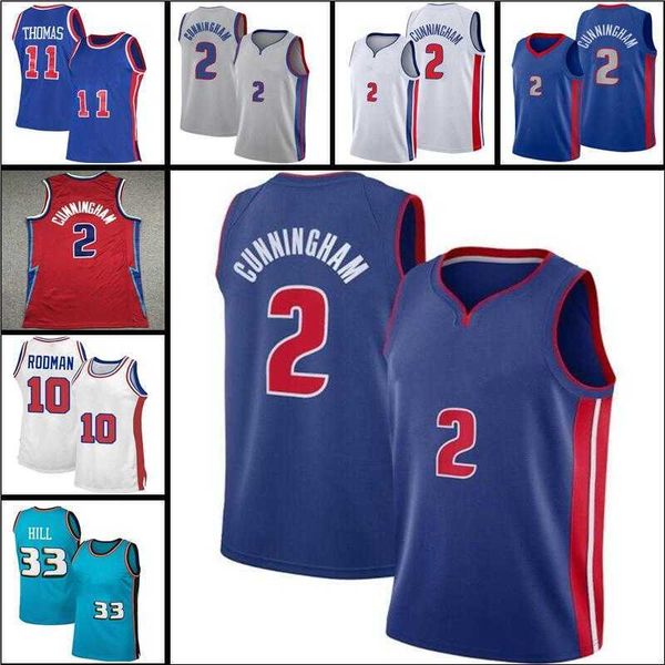 

2021 draft 2 cade cunningham jersey grant 33 hill dennis 10 rodman isiah 11 thomas jerseys basketball, Black;red
