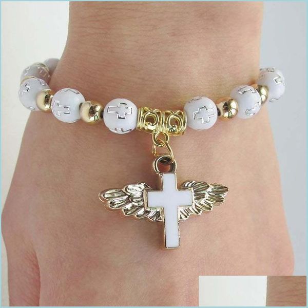 

charm bracelets religious bead angle wings cross bracelets rosary centerpiece sacred heart of mary mercy jesus saint s jewelry 100pc dh4li, Golden;silver