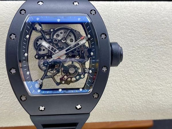 

men's watch limited sale ceramic case hollow movement double-sided sapphire glass rubber watchband 50m waterproof, Slivery;brown