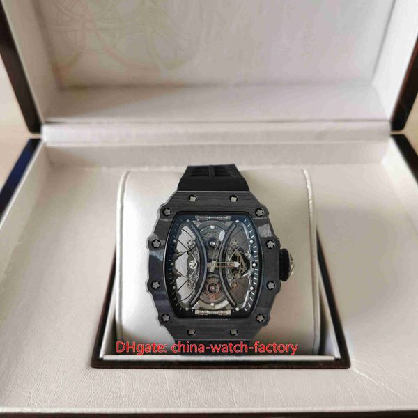 

with box papers mens watch 44mm x 50mm rm53-01 skeleton ntpt carbon fiber sapphire watches black rubber bands transparent mechanical automat, Slivery;brown