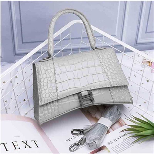 

b designer family hourglass balenciga high version leather crocodile pattern portable messenger women's summer niche mini b-button bags