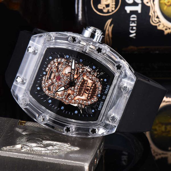 

business fashion transparent alloy carved pointer multi-function quartz watch titanium buckle, Slivery;brown