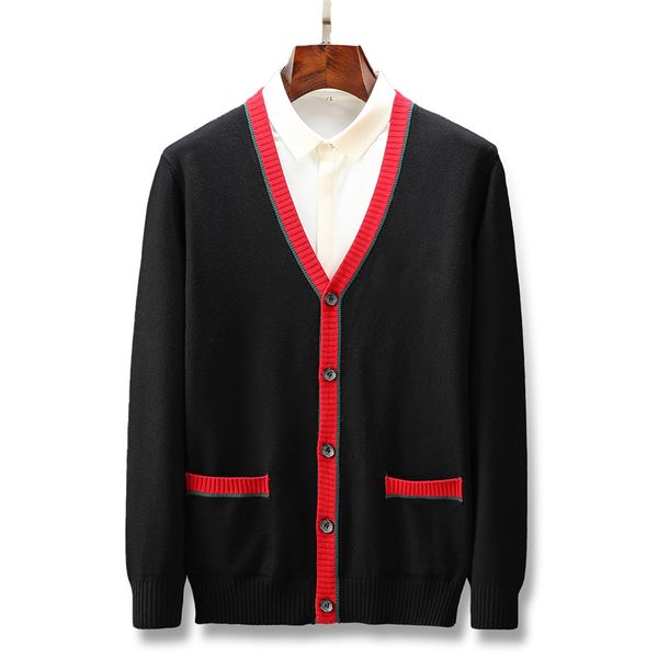 

mens fashion boutique designer cardigan sweaters cotton cardigan v-neck formal social business classic stripe knitting jacket male jumper al, White;black