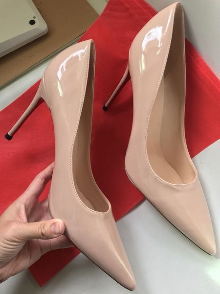 

brand red shiny bottoms high heel shoes for women dress shoes classic patent leather pointed toes 6 8  12cm pumps ladies office shoe come, Black