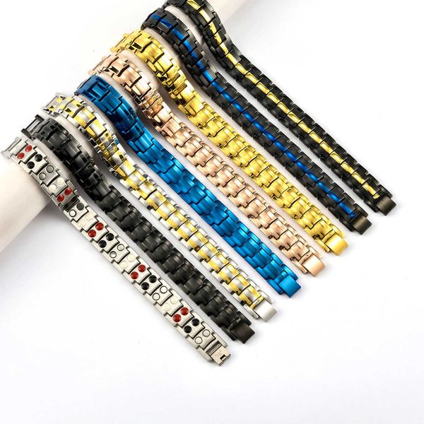 

fashion stainless steel double row magnet men's bracelet new style bracelet stainless steel bracelet, Golden;silver