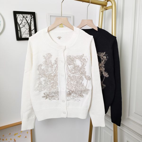 

1012 2022 autumn sweaters women's cardigan black white crew neck long sleeve brand same style women's ruibing, White;black