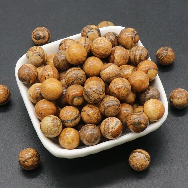 

natural 8/10/16/18/20mm picture jasper non-porous-ball round loose gemstone crystal ball diy non-porous stone beads ball, Black
