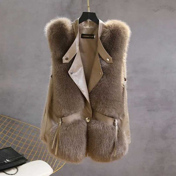 

women's fur faux fur 2022 women autumn winter new imitation fur vest jacket female mid-length black vest women grace fashion young coat