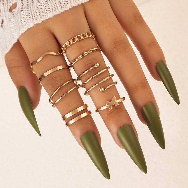 

new butterfly ring set geometric plain aperture light hollow eight piece, Silver